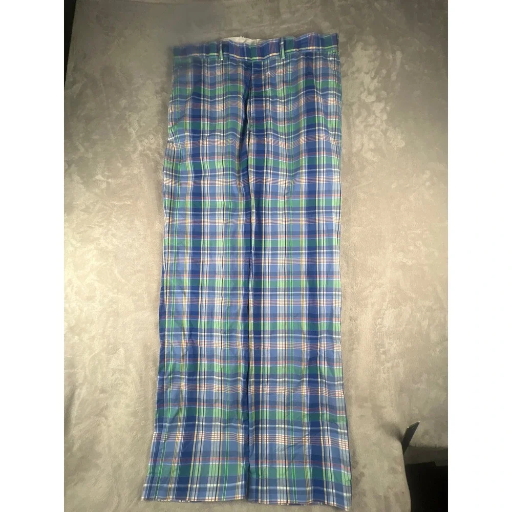 RLX Ralph Lauren Mens Blue Green Plaid Golf Pants Trousers 36x34 Cotton Blend